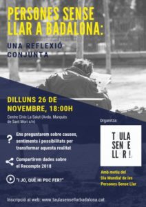 Reflexionem sobre les “Persones Sense Llar a Badalona”: trobada el 26/11 (Dia Mundial Sense Llar)