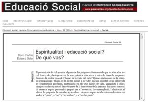 Eduard Sala i Doro Carbó publiquen un article sobre Espiritualitat i Educació Social a la Revista d’Intervenció Socioeducativa de la Fundació Pere Tarrés