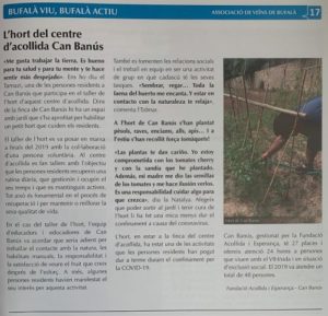 El taller de l’hort de Can Banús, a la revista “La veu de Bufalà”