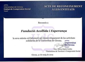 Reconeixement de la Universitat de Girona per la col·laboració en activitats solidàries a través del voluntariat